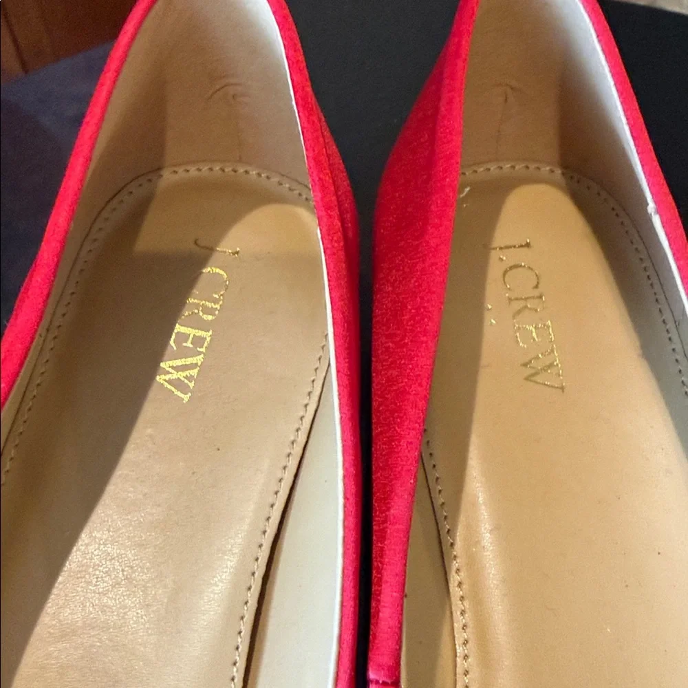 J.Crew Women’s BU507 Red Satin Pointed Toe Jeweled Buckle Evening Flats 10 NEW